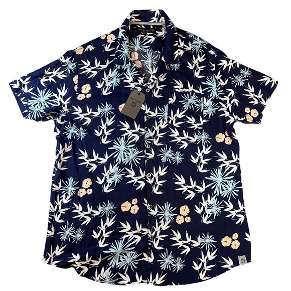 Free Planet Mens XL Navy Floral Hawaiian Short Sleeve Button-Up Shirt - Picture 1 of 7